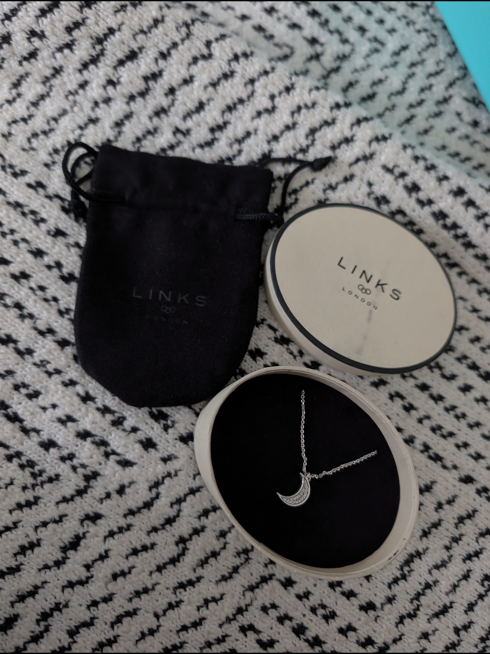 Links of London Crescent Moon Pendant Necklace in Pave & Silver
